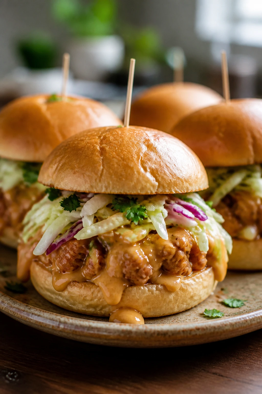 Thai peanut chicken slider with cilantro and cabbage
