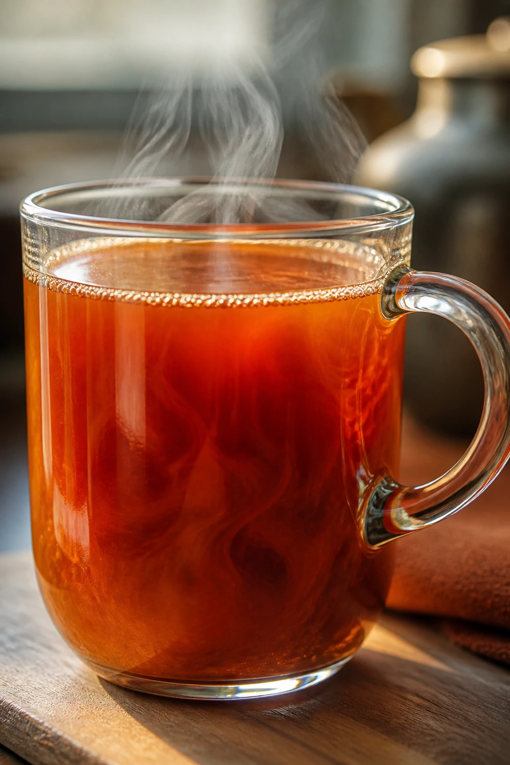 Thai tea base in a mug with steam.