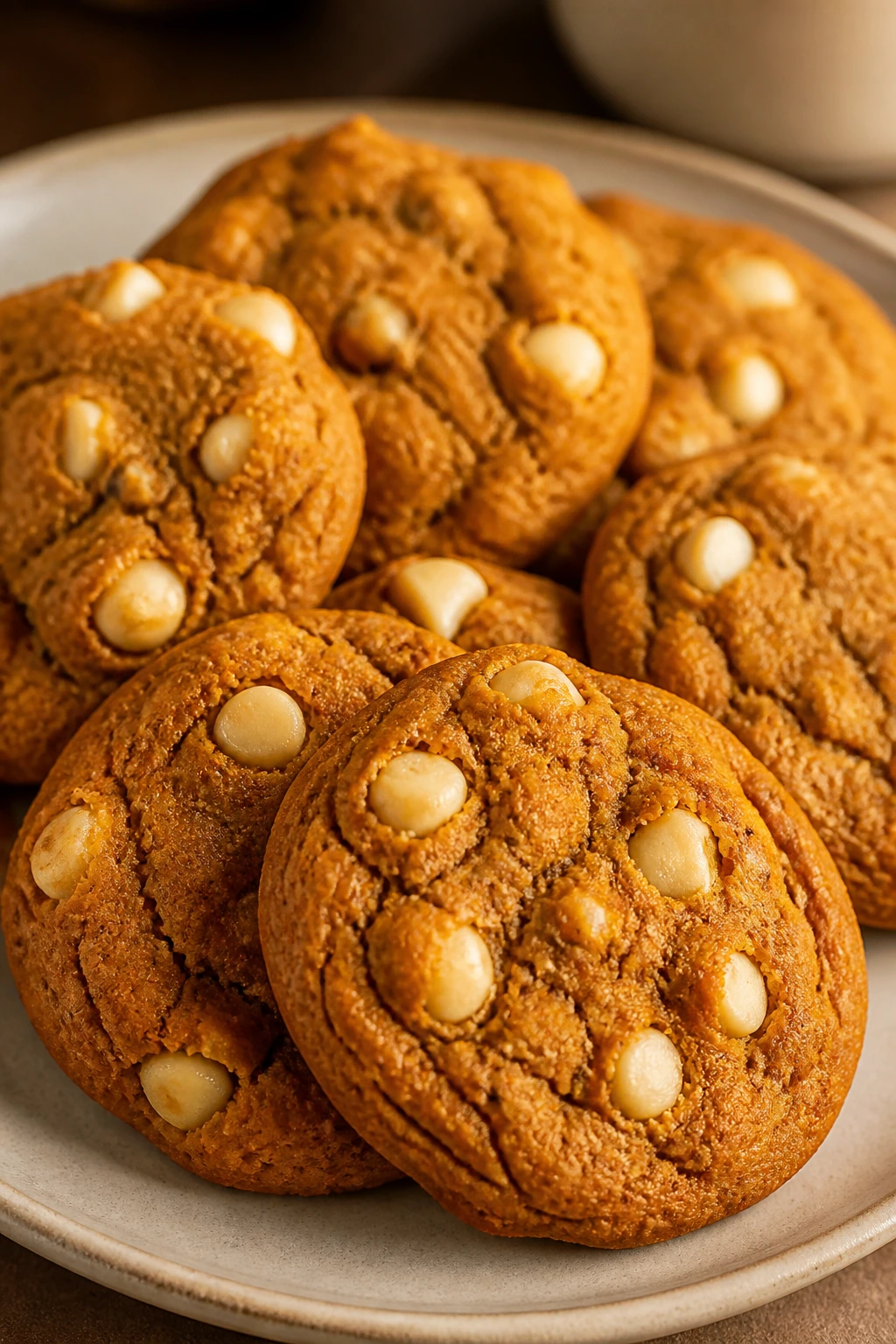 Close-up of Thai Tea White Chocolate Cookies on a plate