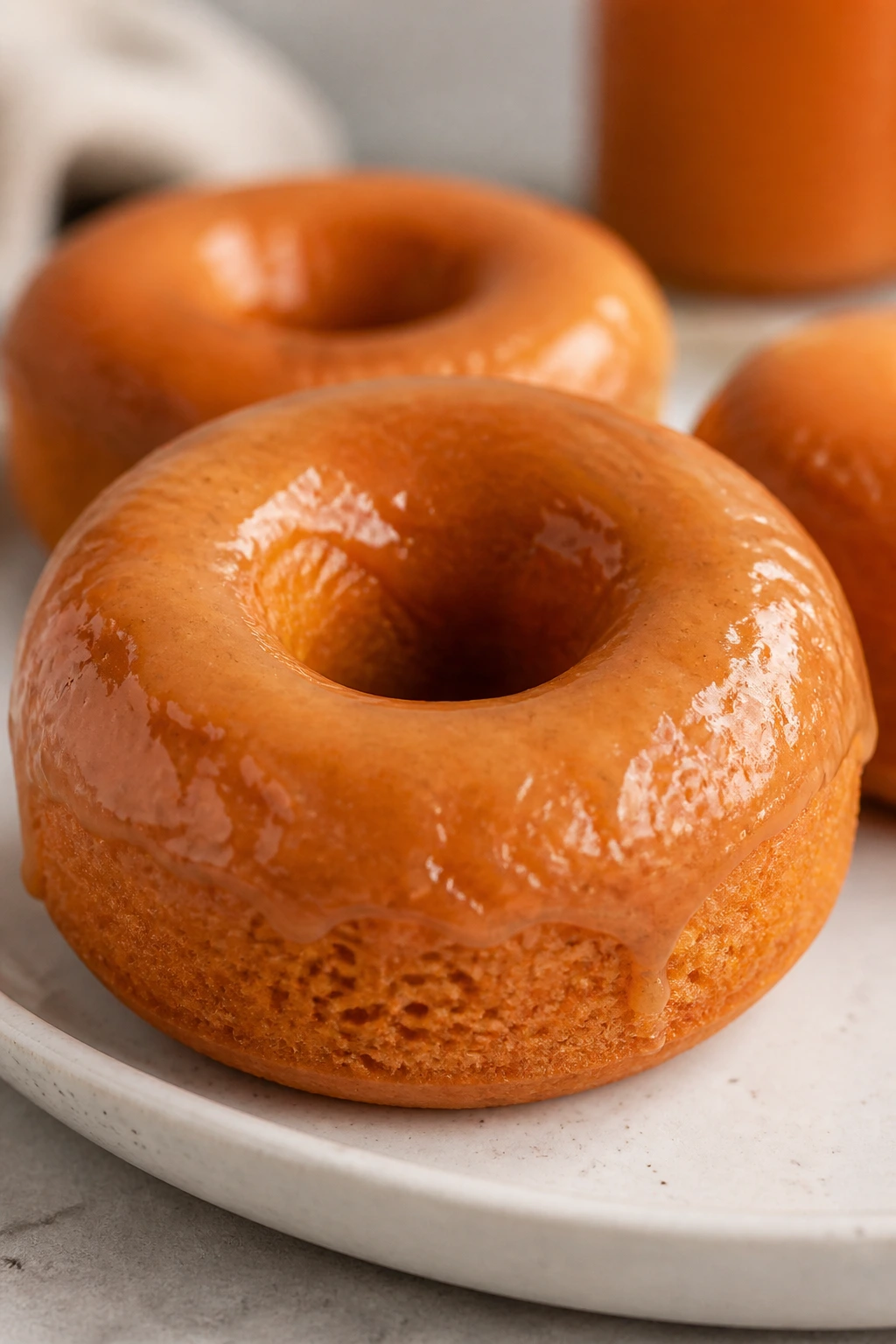 Close-up of Thai Tea Baked Donut on plate