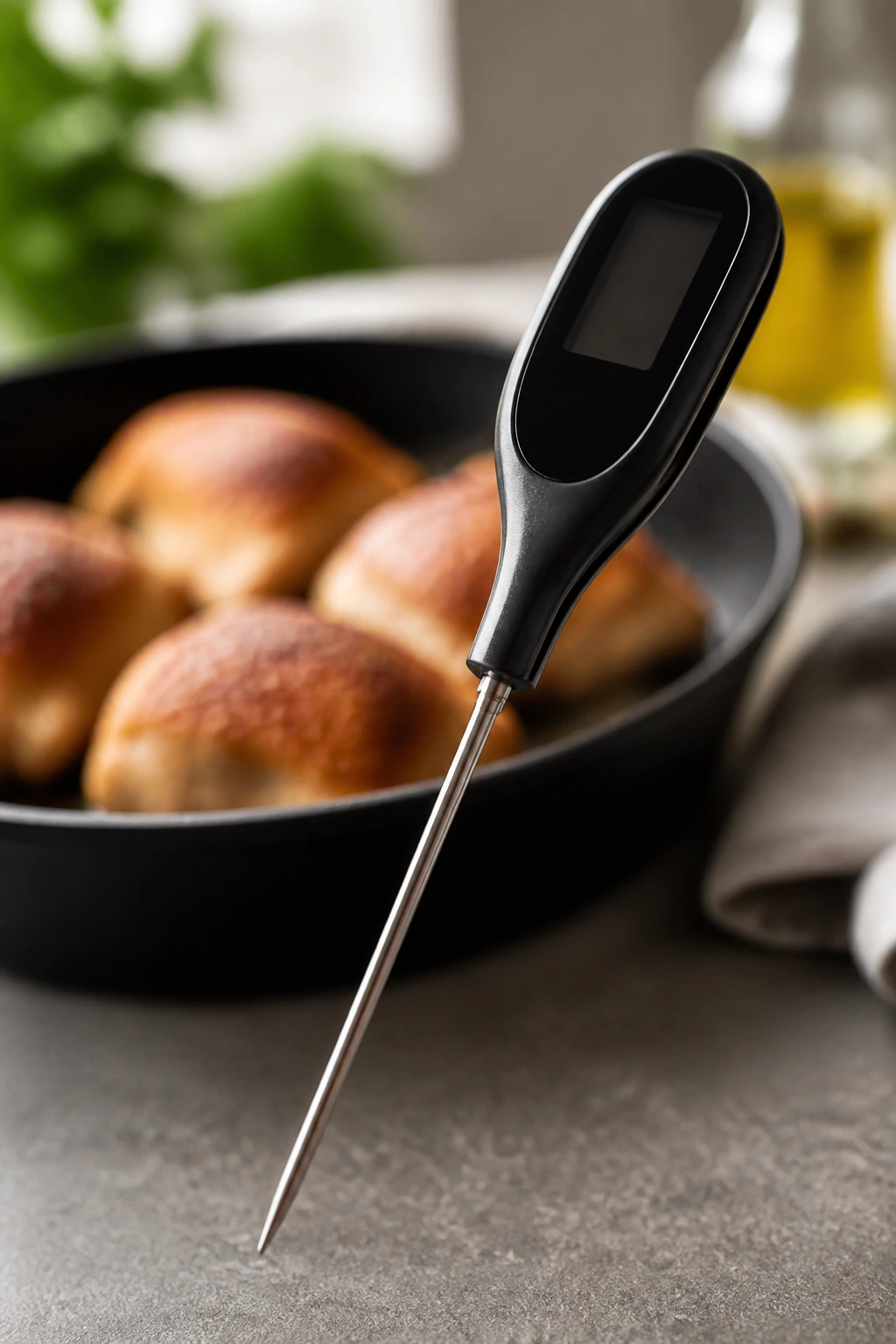 Instant-read thermometer close-up in a kitchen