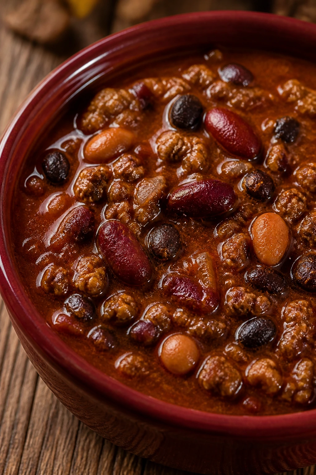 Close-up Three-Bean Chili Soup with three beans