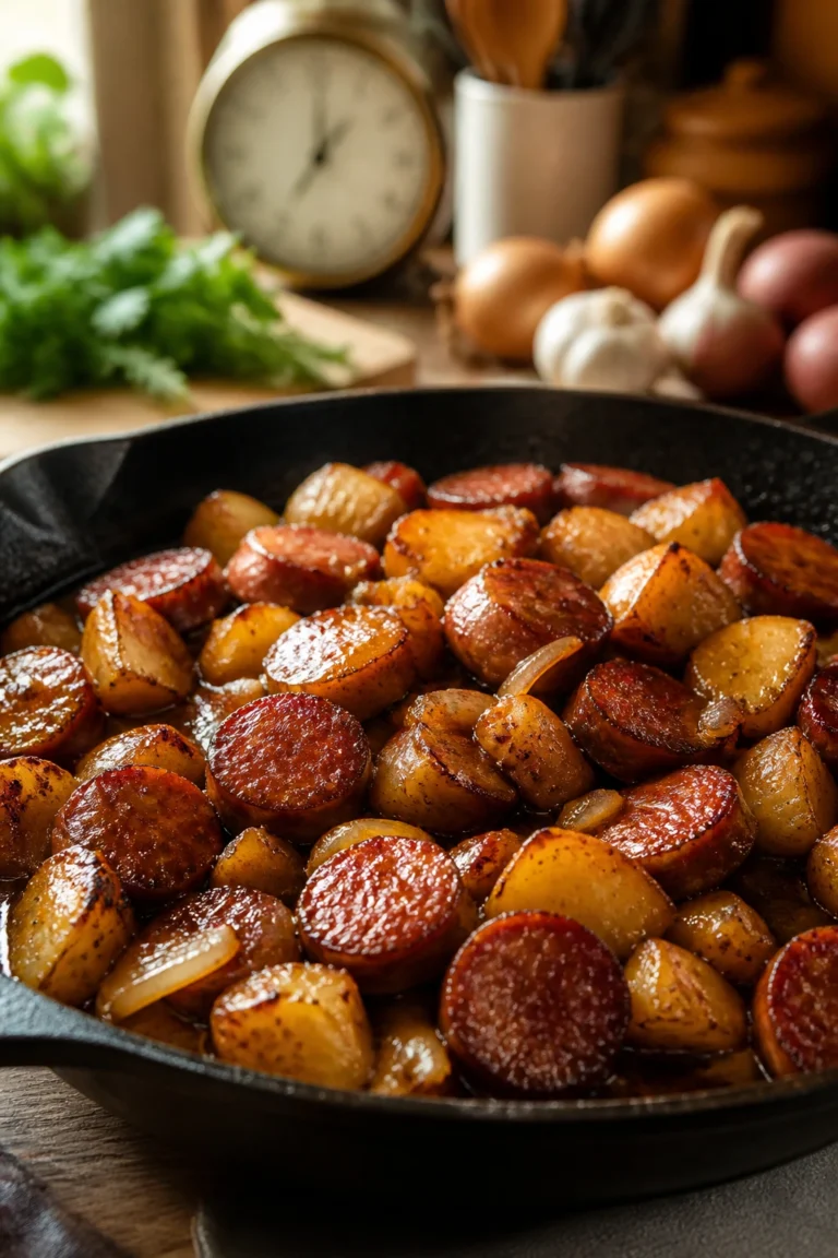 Smoky Sausage and Potatoes Skillet with Brown Sugar Glaze