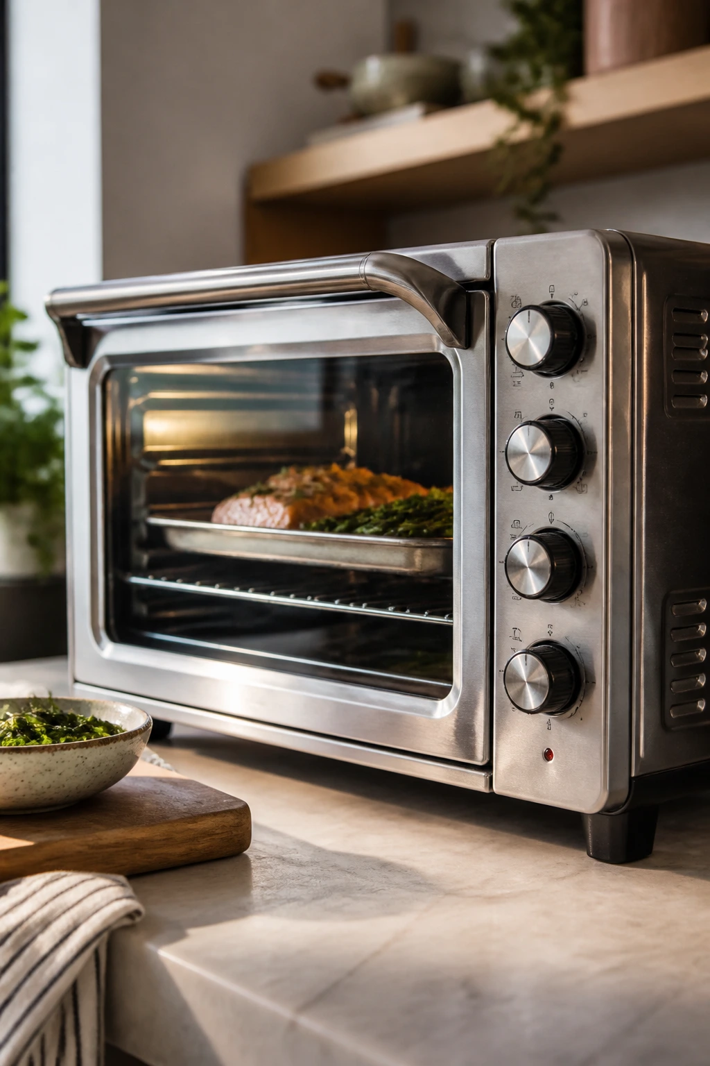 Toaster oven on kitchen counter as essential equipment