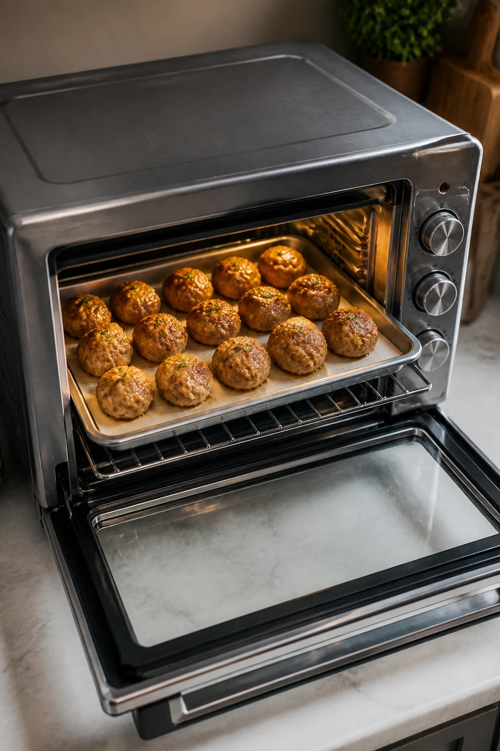 Toaster oven with food inside