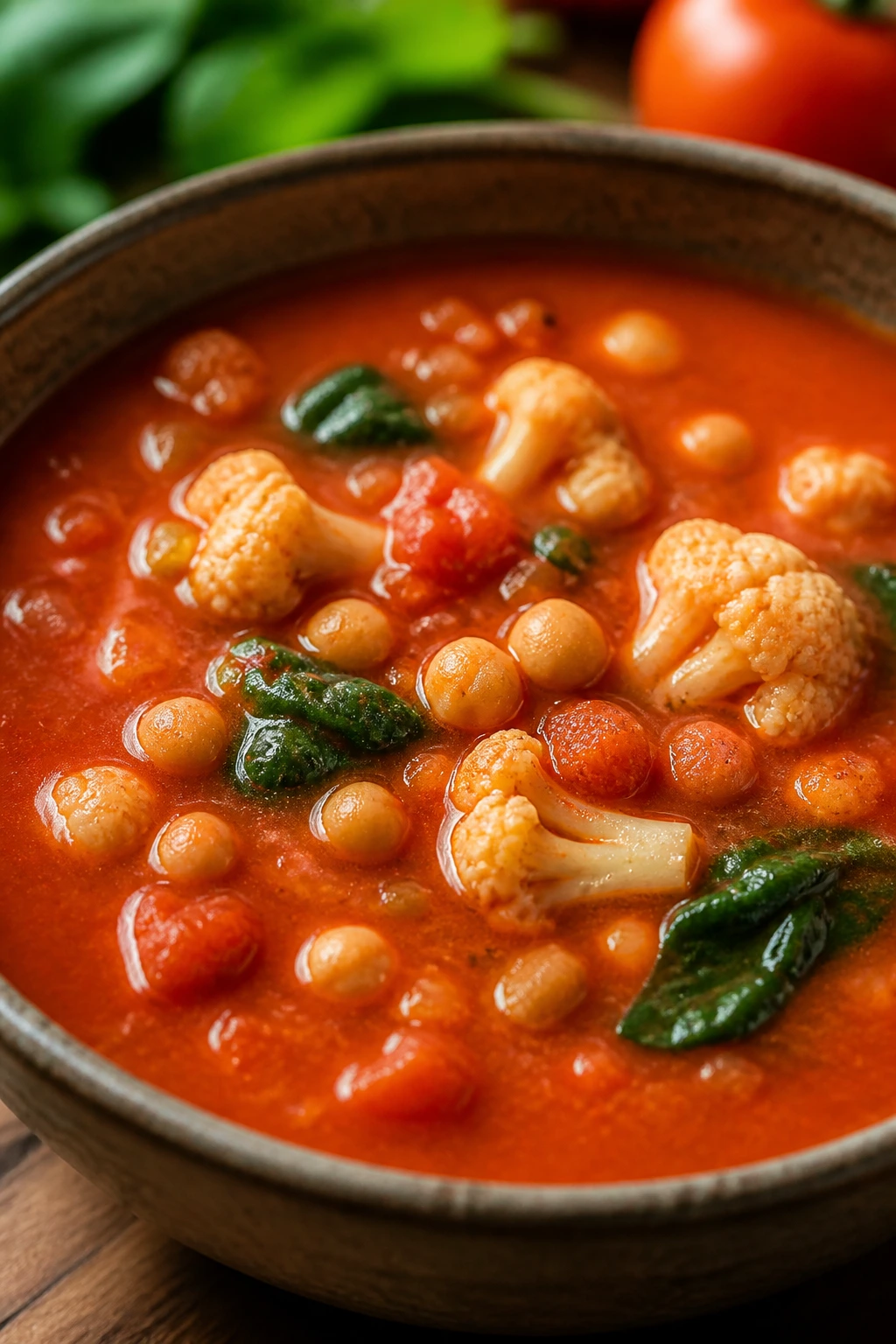 Tomato chickpea cauliflower soup with chickpeas and cauliflower
