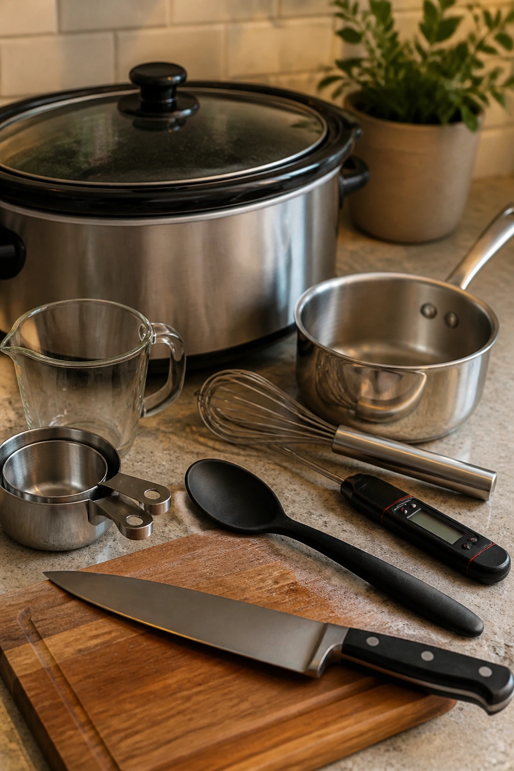 Essential cooking tools for bourbon ham crockpot on counter