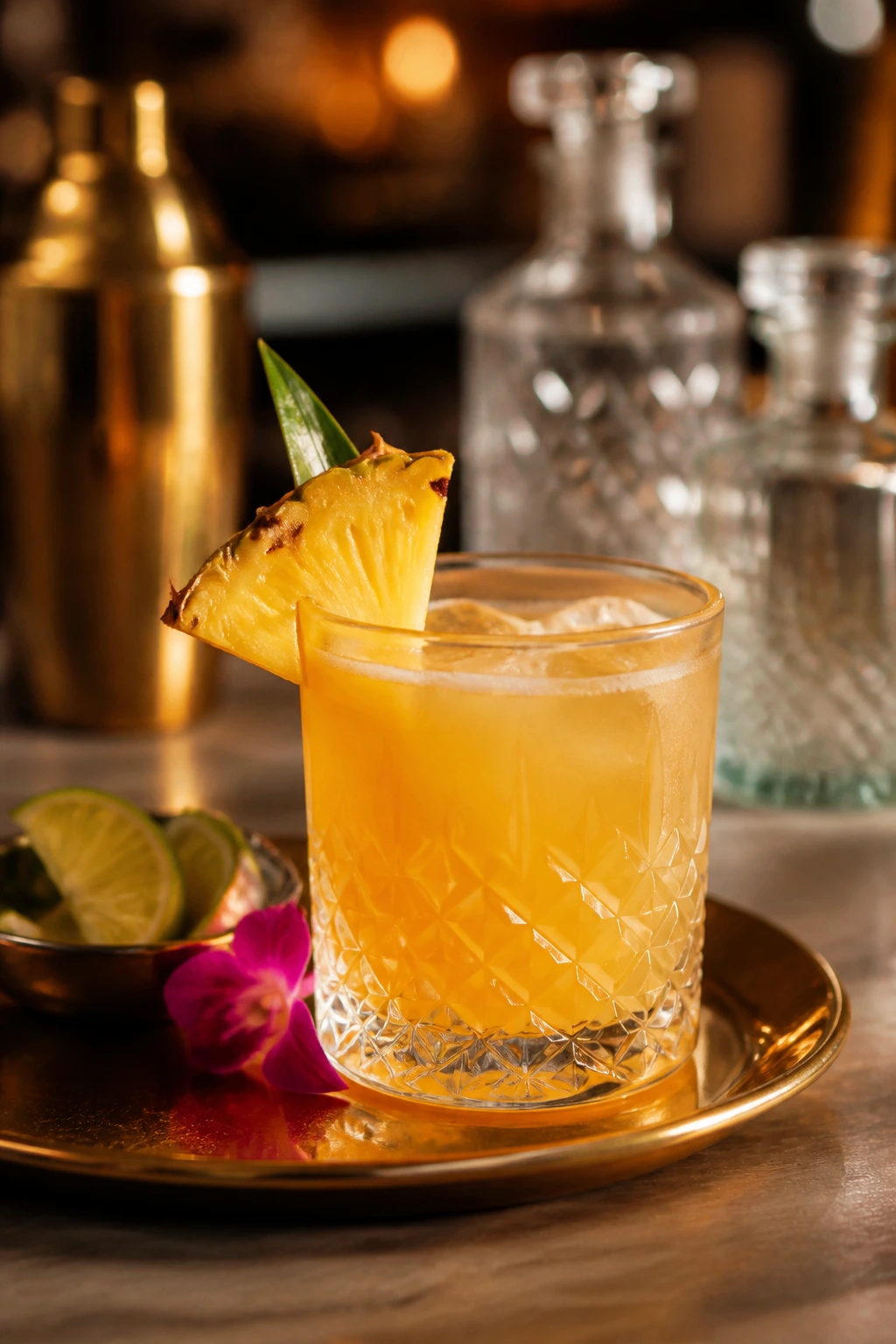 Elegant tropical cocktail on a serving tray