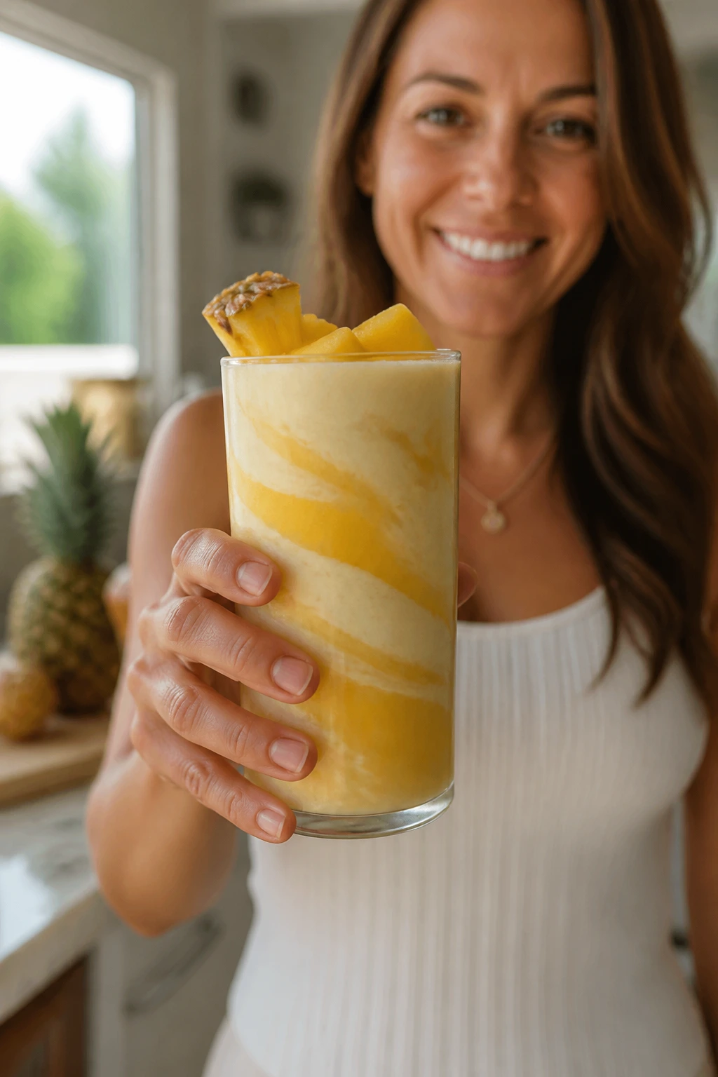 Glass of tropical smoothie with creamy flavor twist