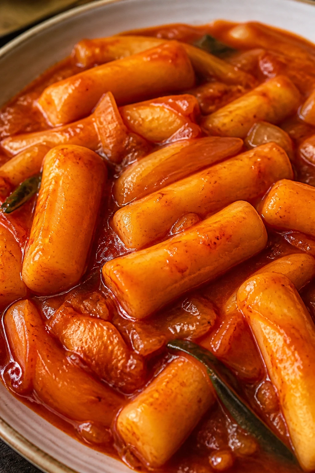 Rice cakes in spicy red sauce for tteokbokki