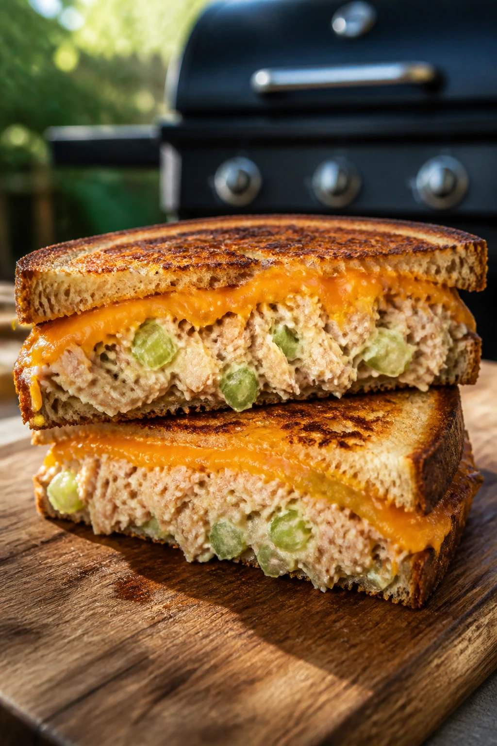 Tuna Melt with Celery and Cheddar on grilled bread
