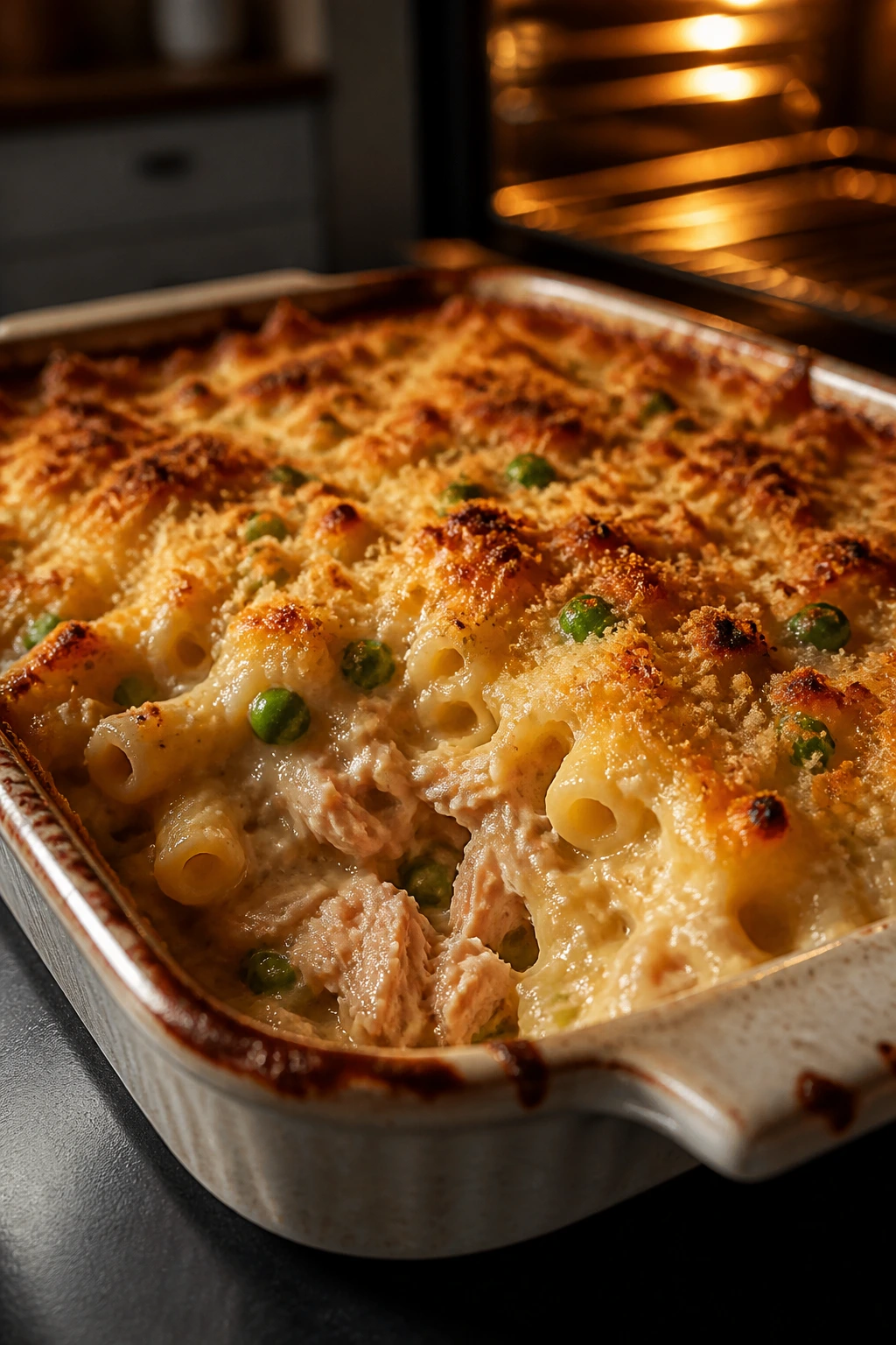 Baked tuna pasta bake in a baking dish