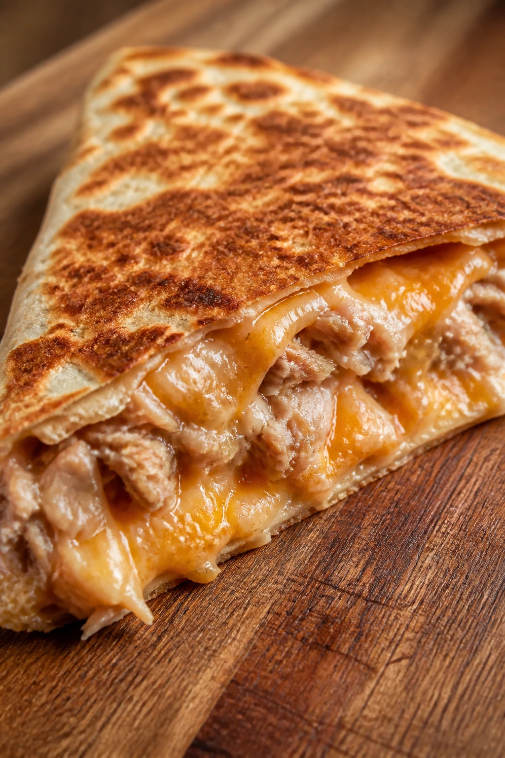 Tuna melt quesadilla wedge with cheese and tuna filling