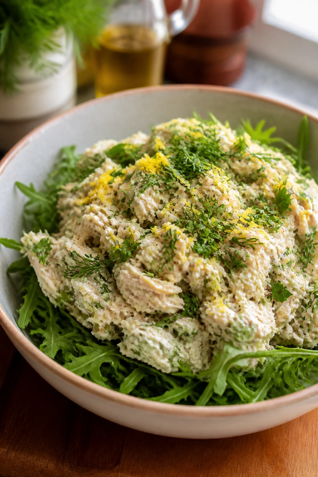 Vibrant lemon-herb tuna salad with arugula and herbs