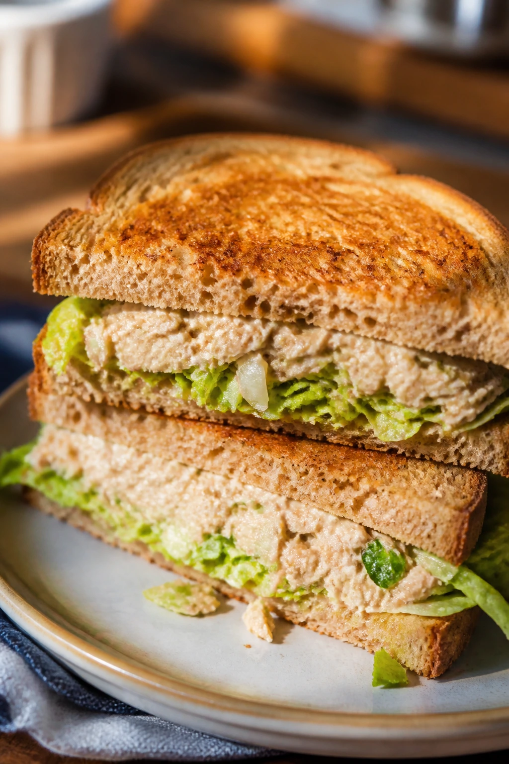 Finished tuna sandwich on toasted bread