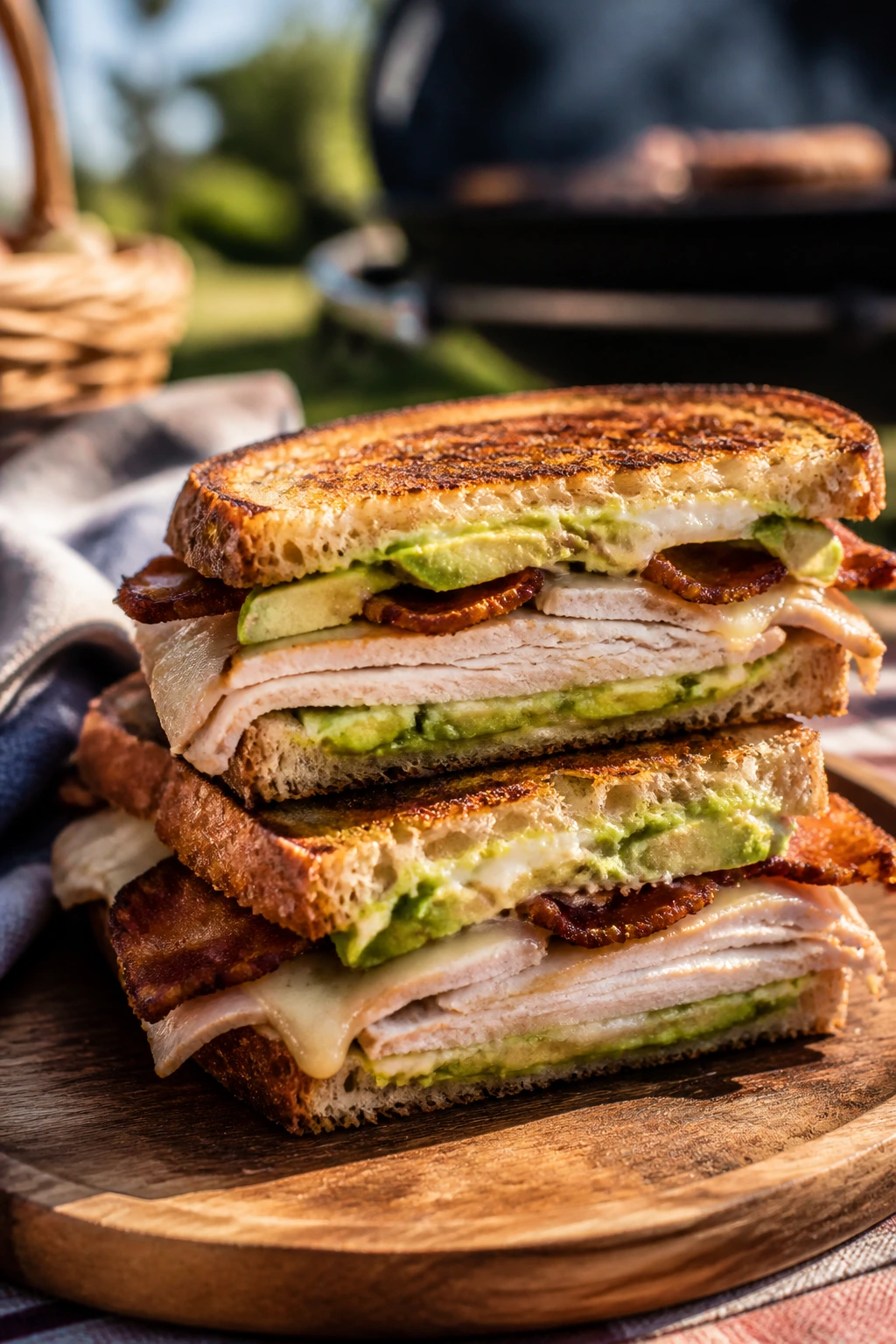 Turkey Avocado Club Melt with turkey, avocado and bacon on sourdough