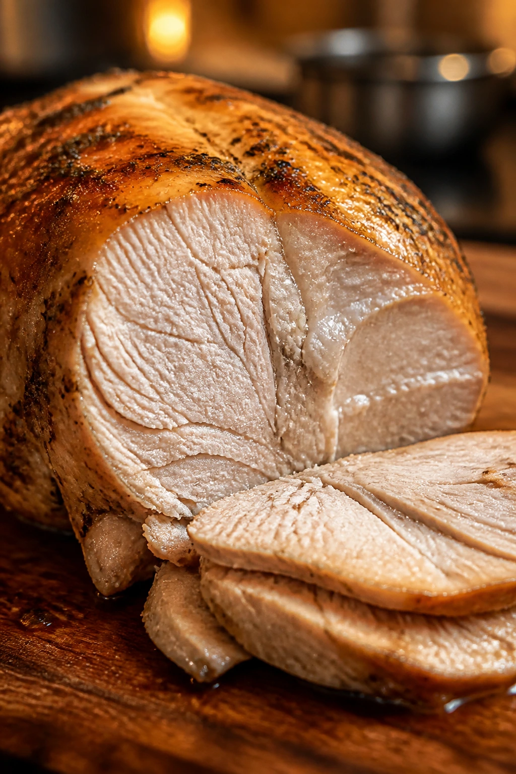 Turkey breast showing dry and juicy textures
