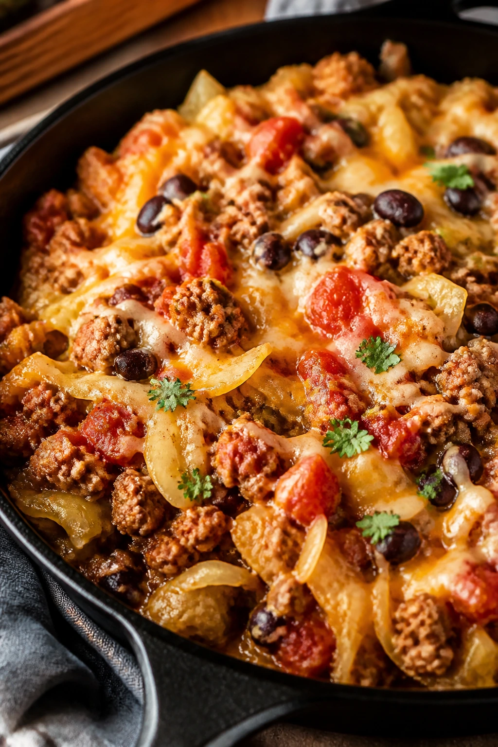 Turkey cabbage skillet with salsa and cheese