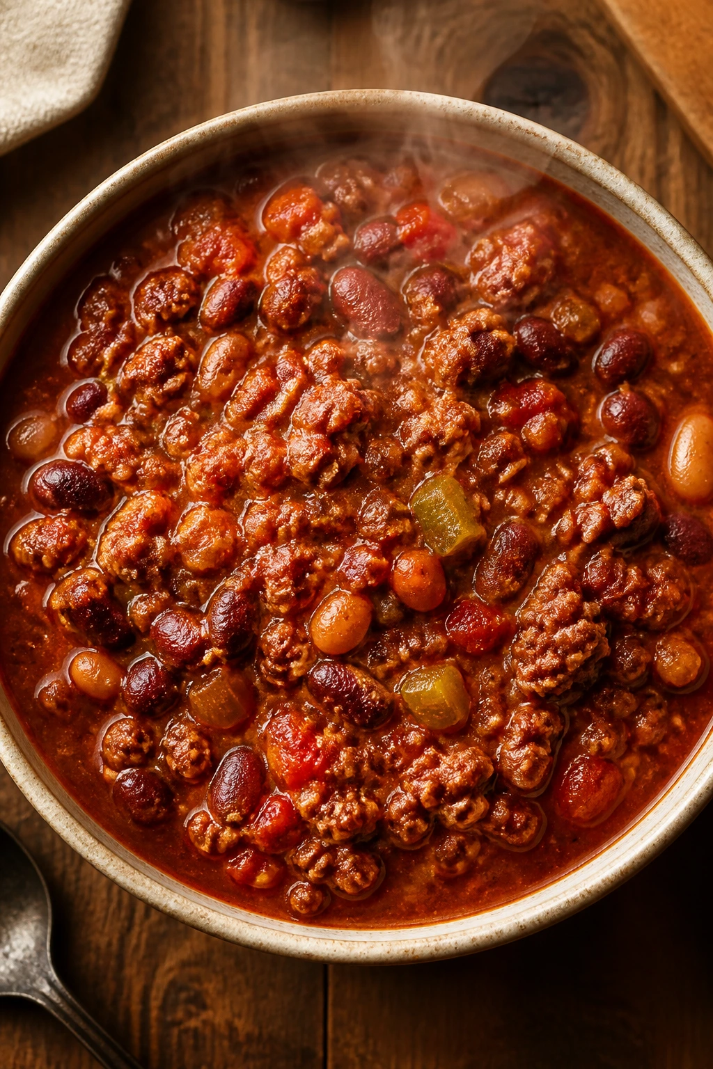 Hearty turkey and bean chili in a bowl