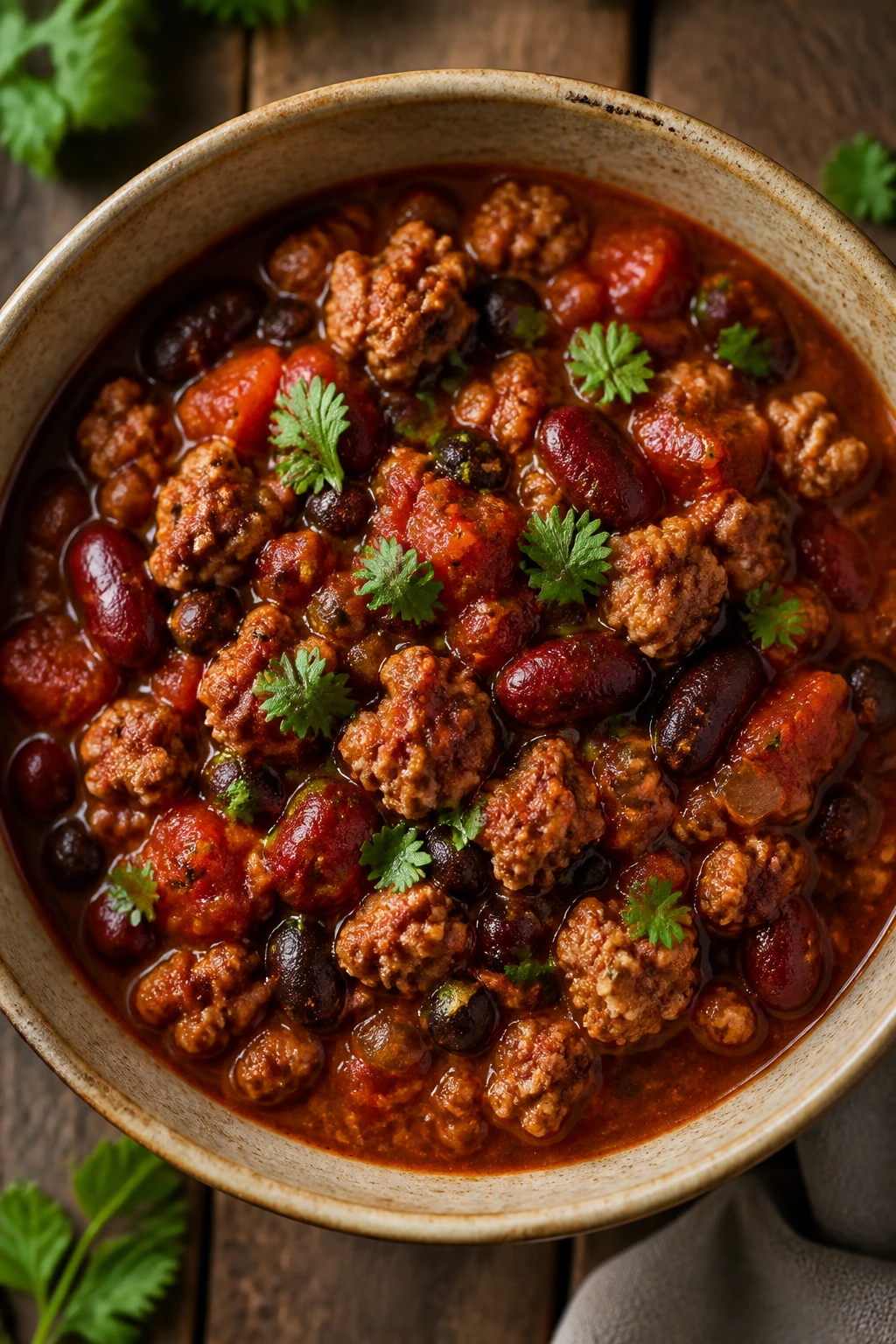 Turkey chili in a hearty bowl