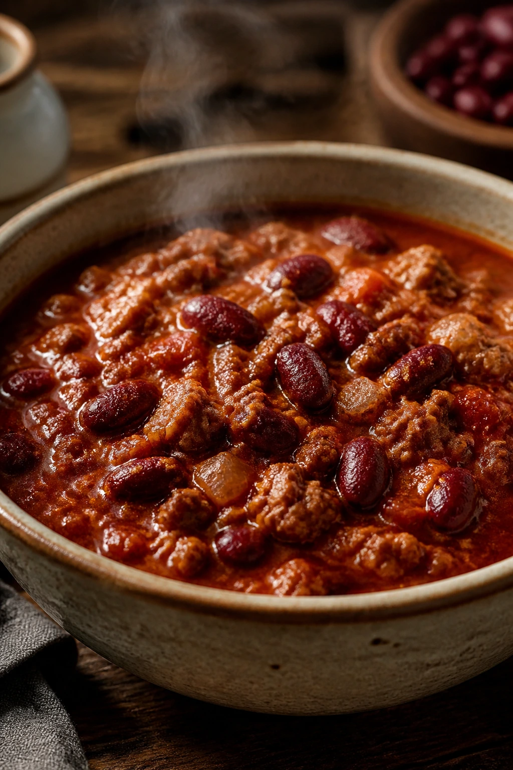 Close-up of Turkey Chili with Kidney Beans in a bowl