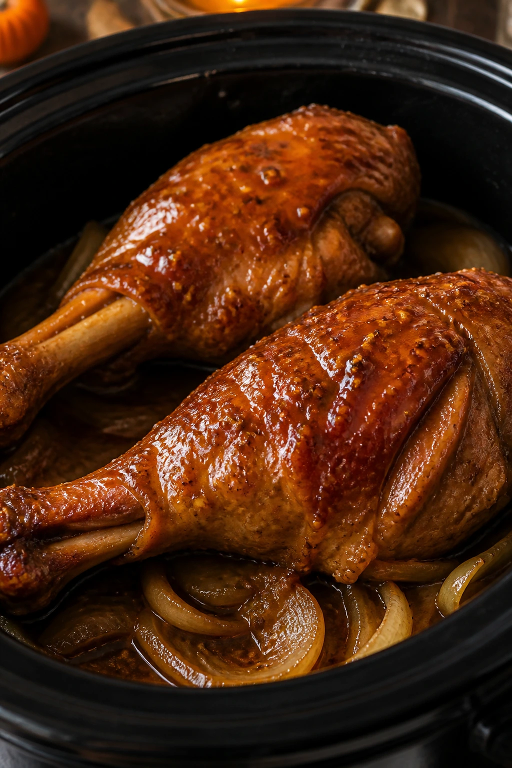 Maple-glazed turkey legs in slow cooker