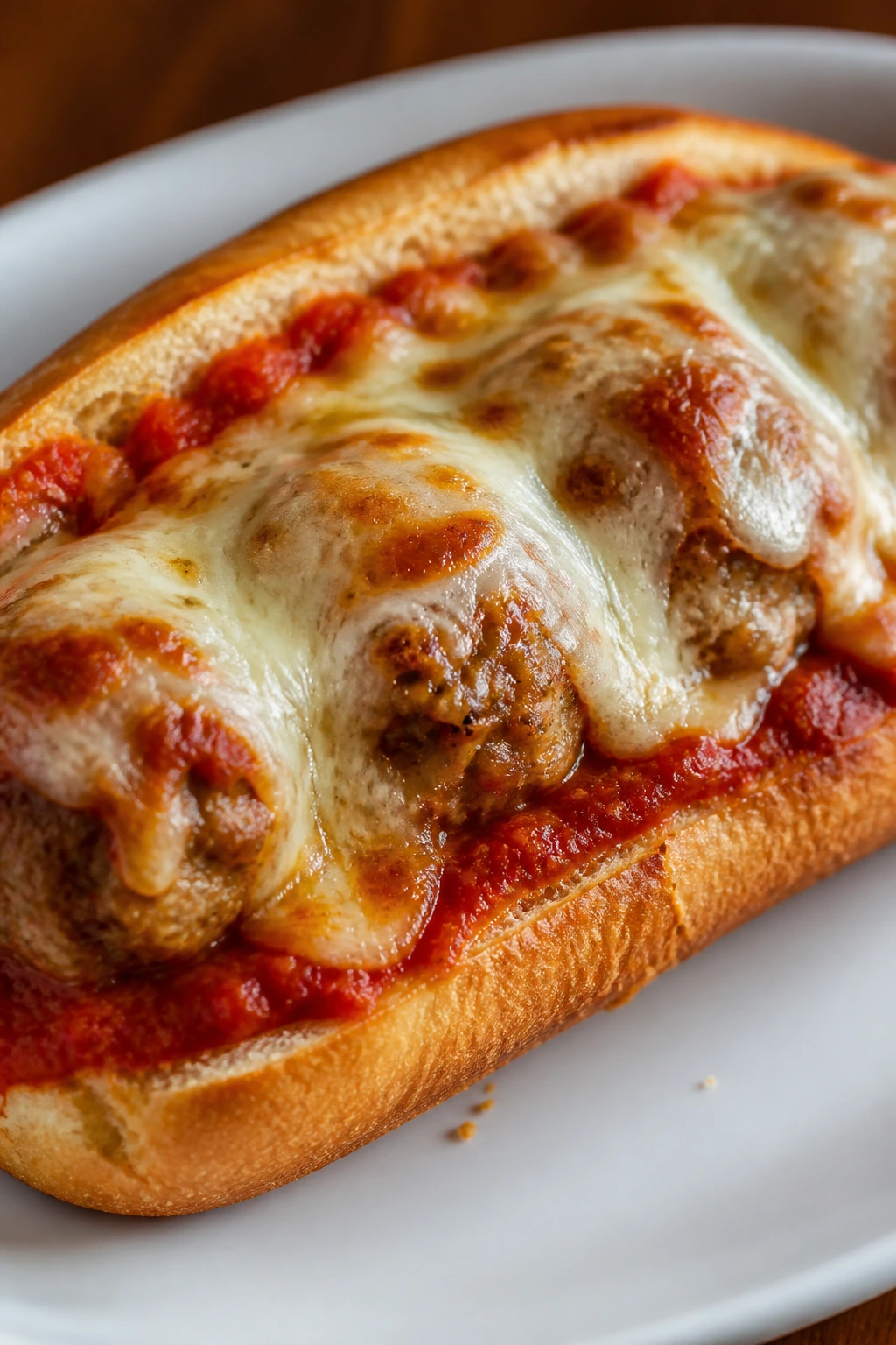 Open-faced turkey meatball sub bake with cheese