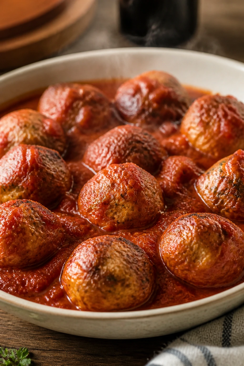 Turkey meatballs in marinara sauce in a bowl