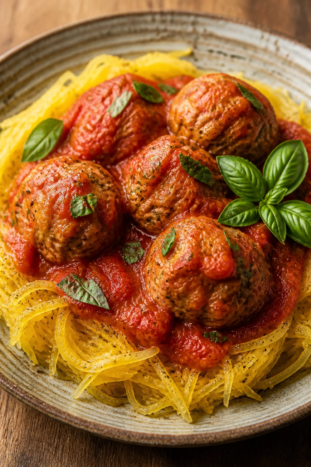 Turkey meatballs with marinara on spaghetti squash