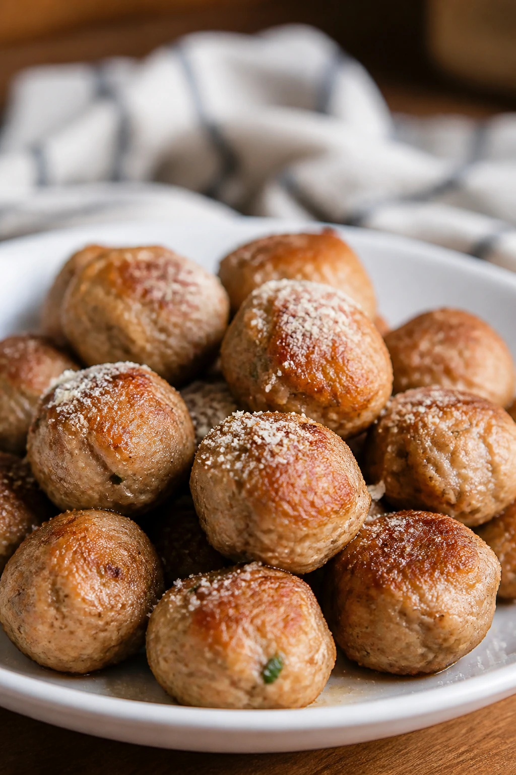 Small tender turkey meatballs on plate
