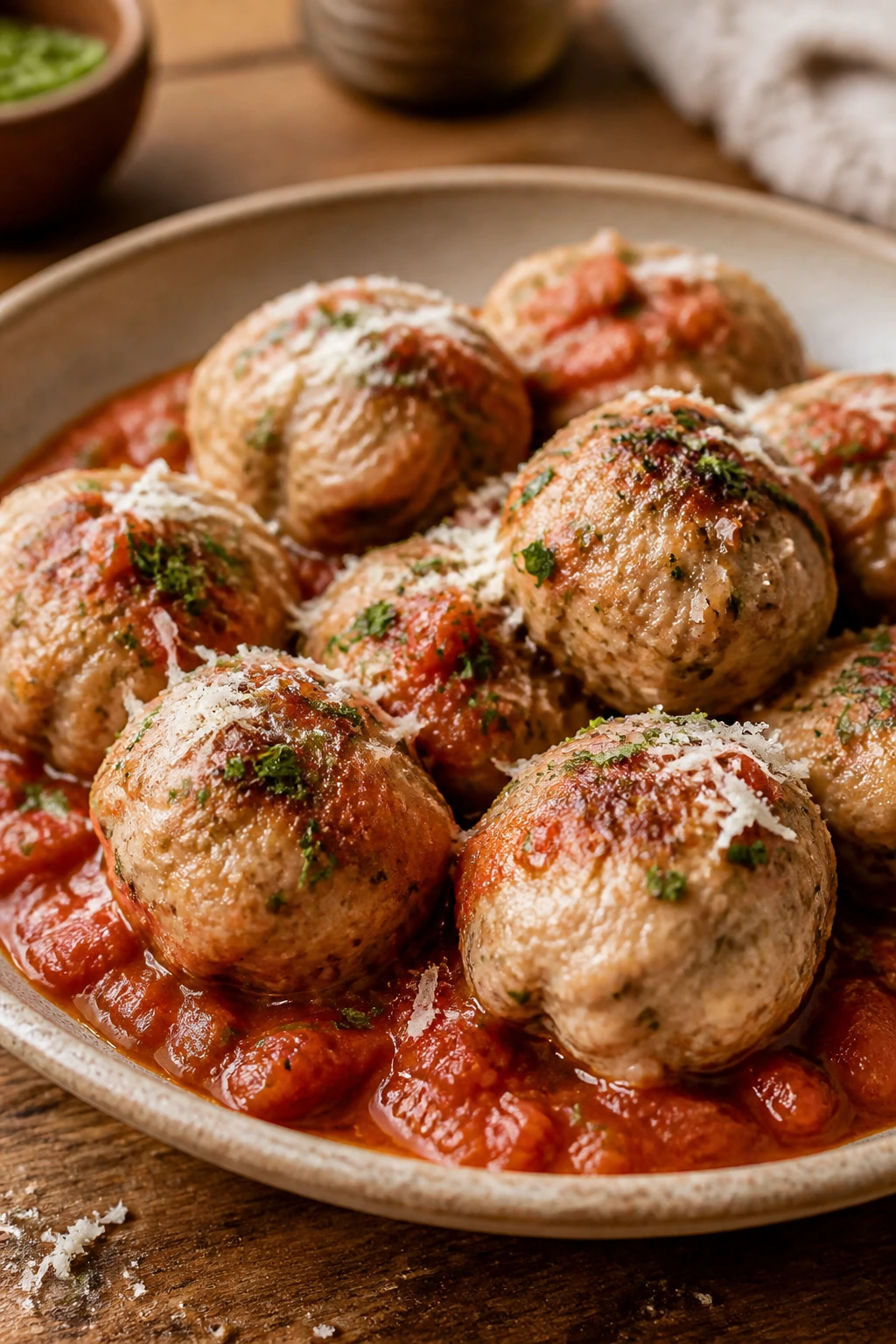 Turkey meatballs with parsley and parmesan in marinara