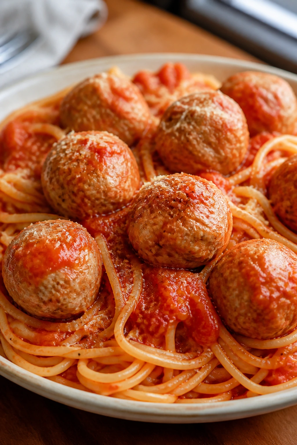 Spaghetti with turkey meatballs in marinara sauce