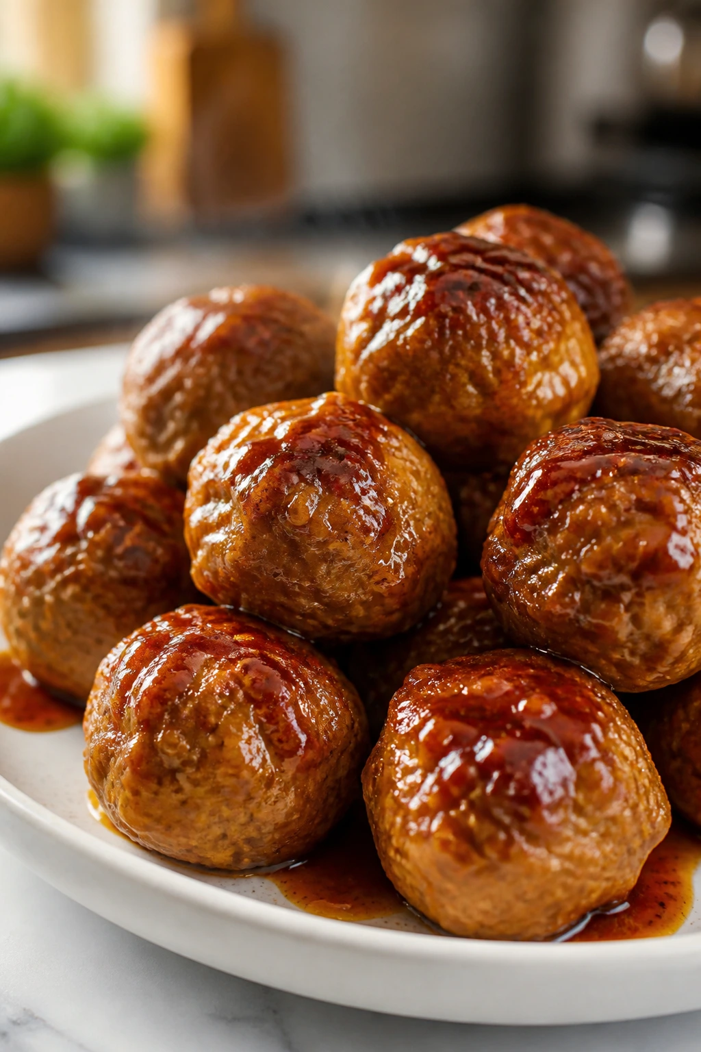 Glossy teriyaki turkey meatballs on a plate