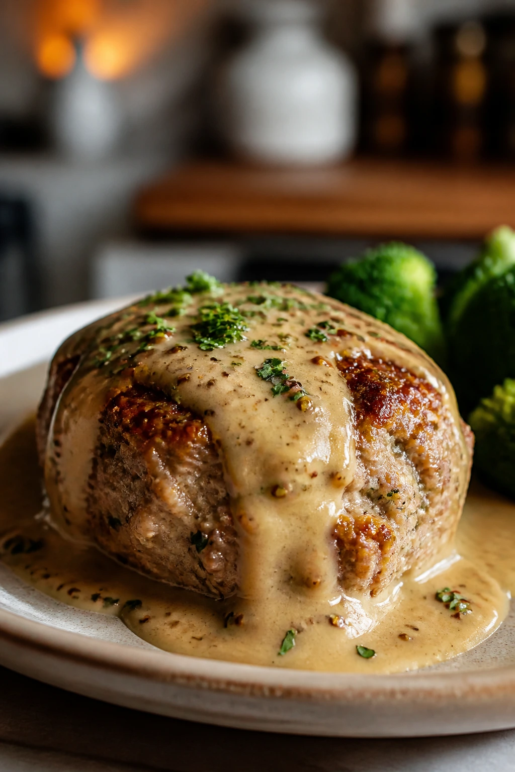 Creamy Dijon glazed mini turkey meatloaf on plate