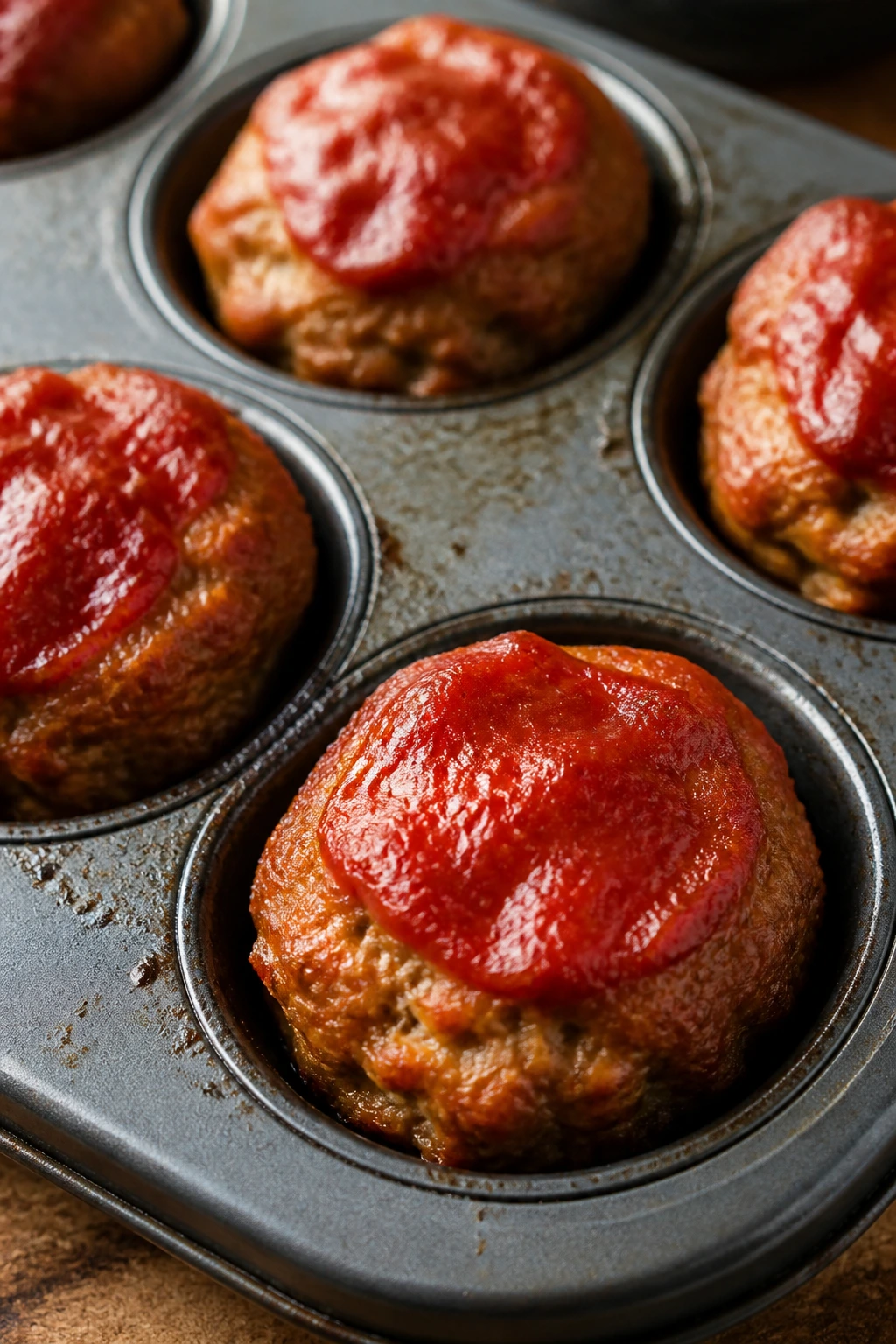 Close-up of turkey meatloaf muffins in a muffin tin