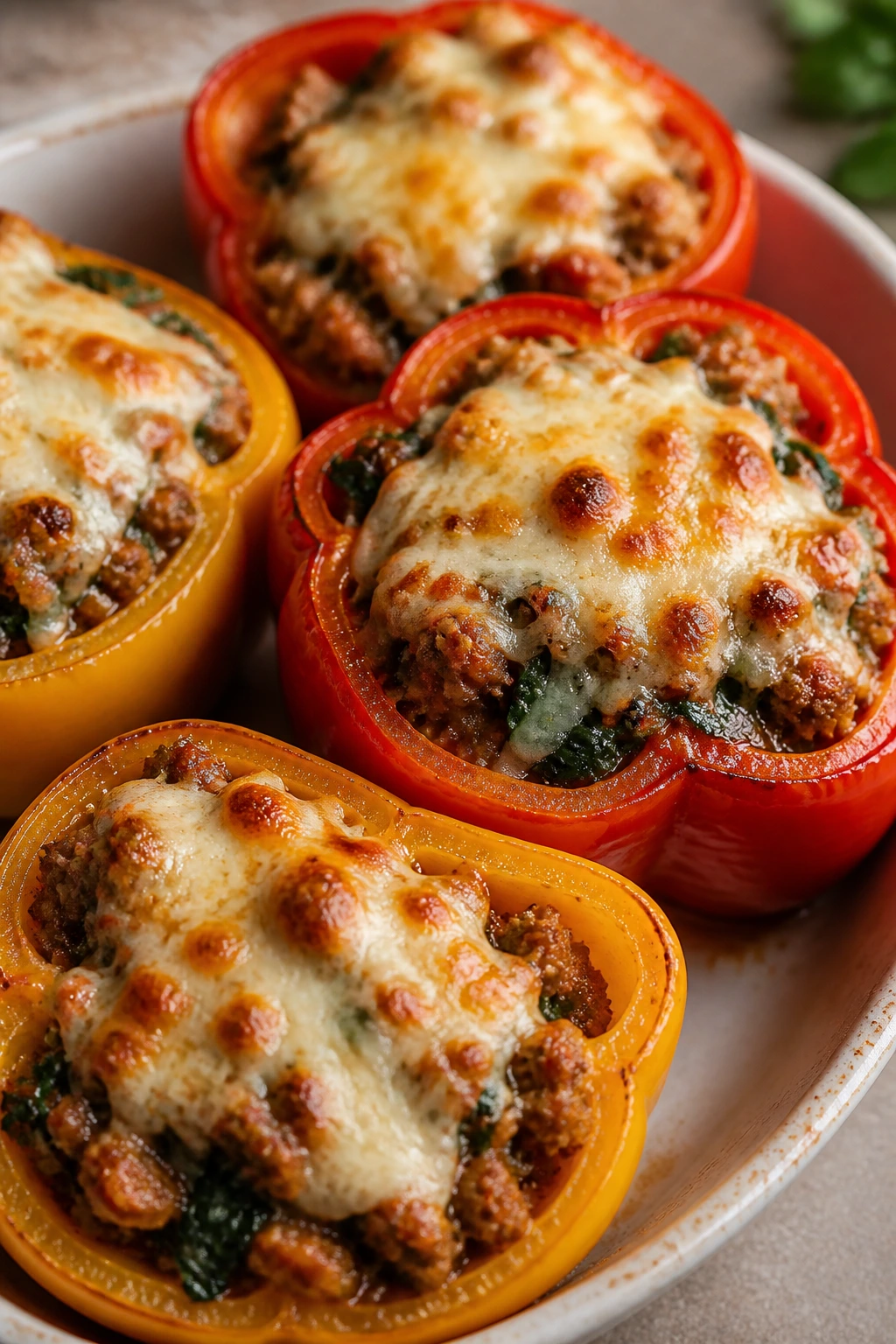 Stuffed turkey peppers with mozzarella on plate