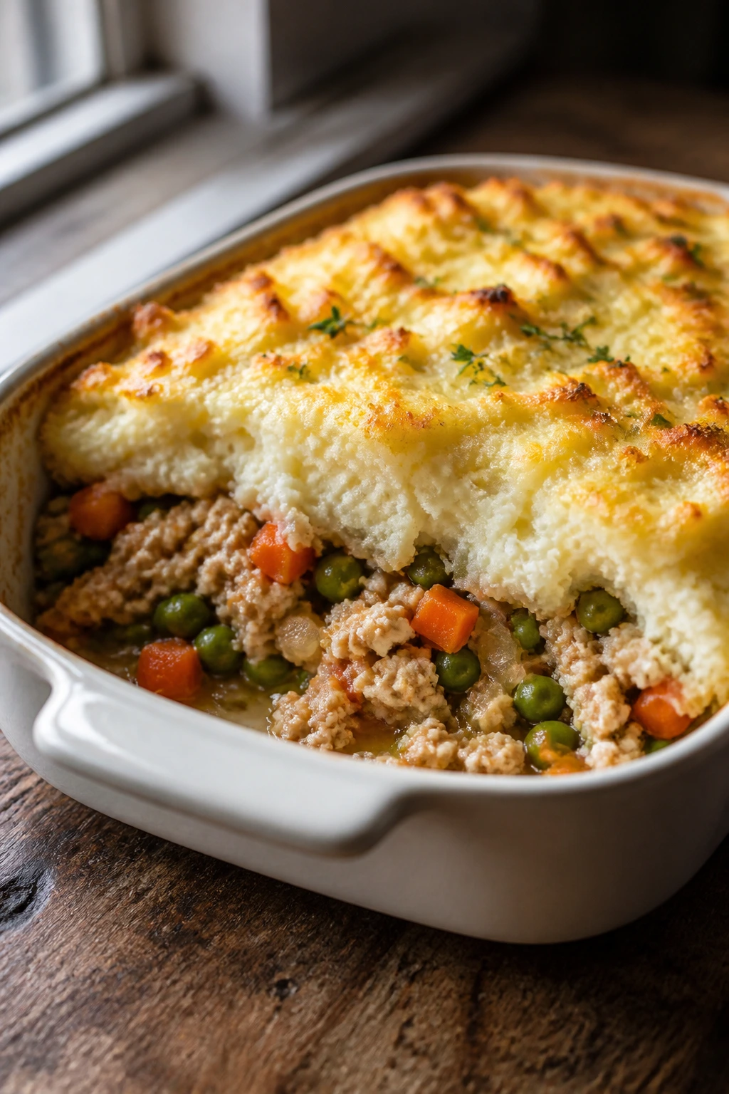 Slice of turkey shepherd's pie with cauliflower mash