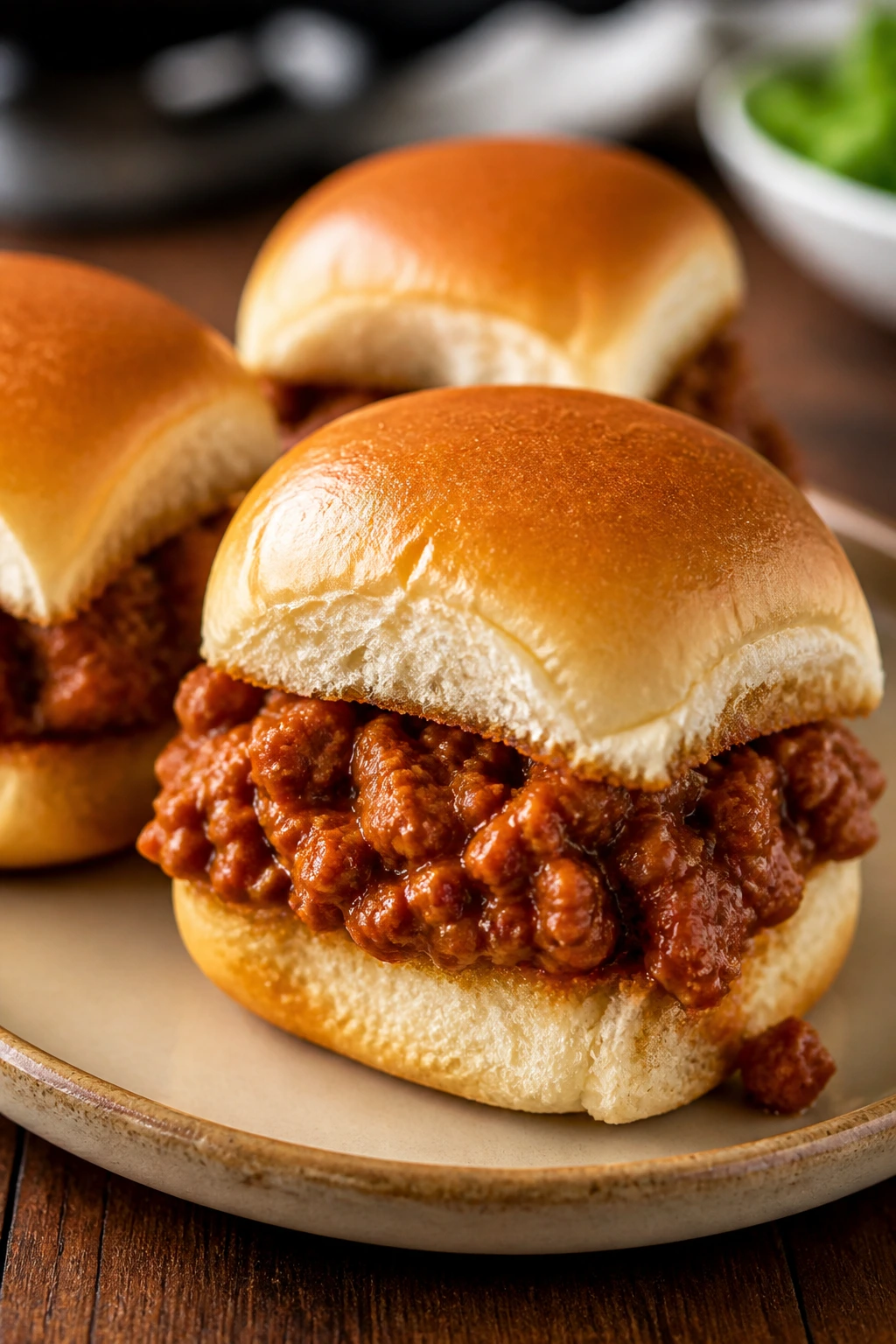 Turkey sloppy joe sliders on a plate