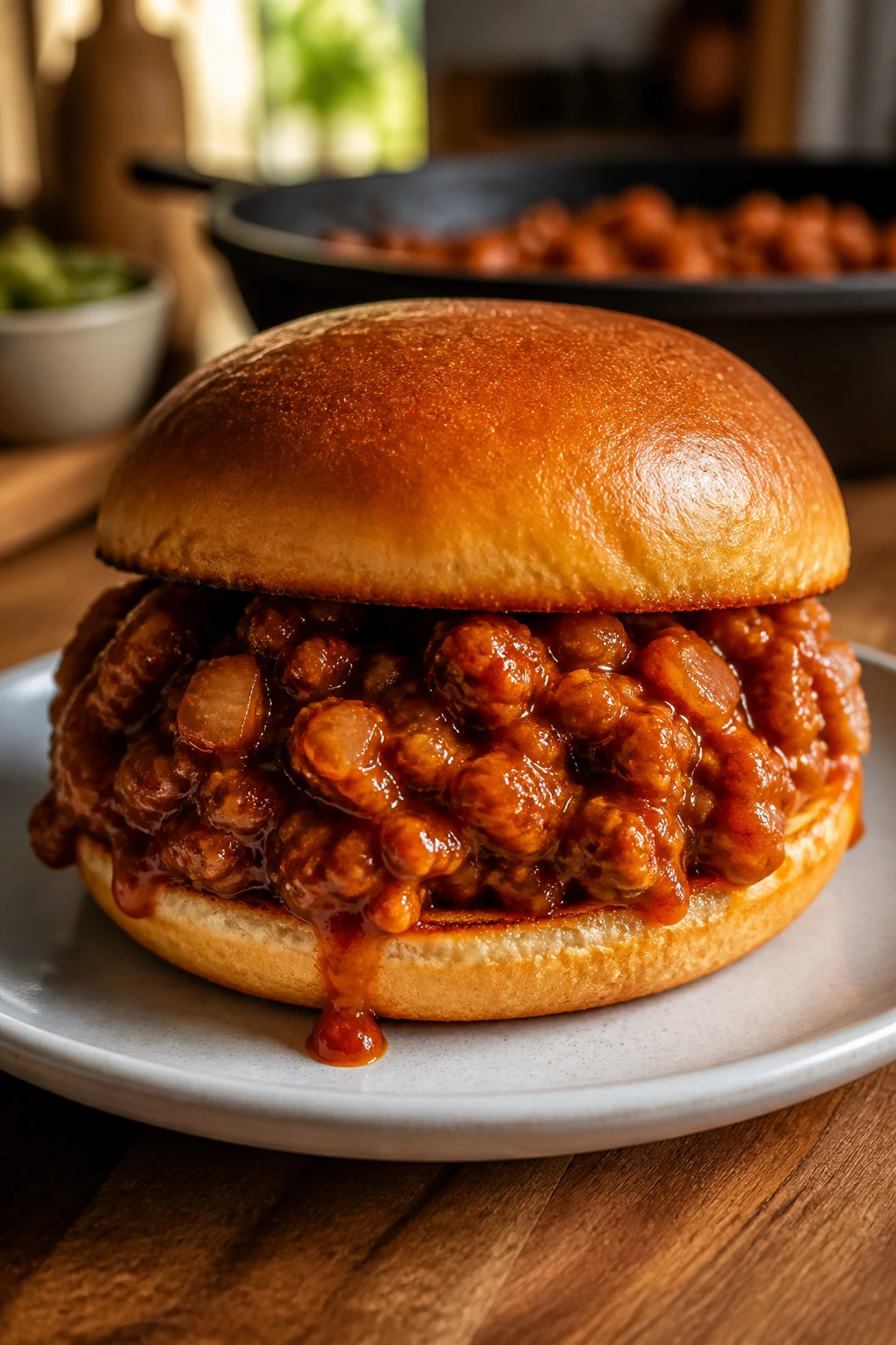 Close-up of a sloppy joe on a toasted bun