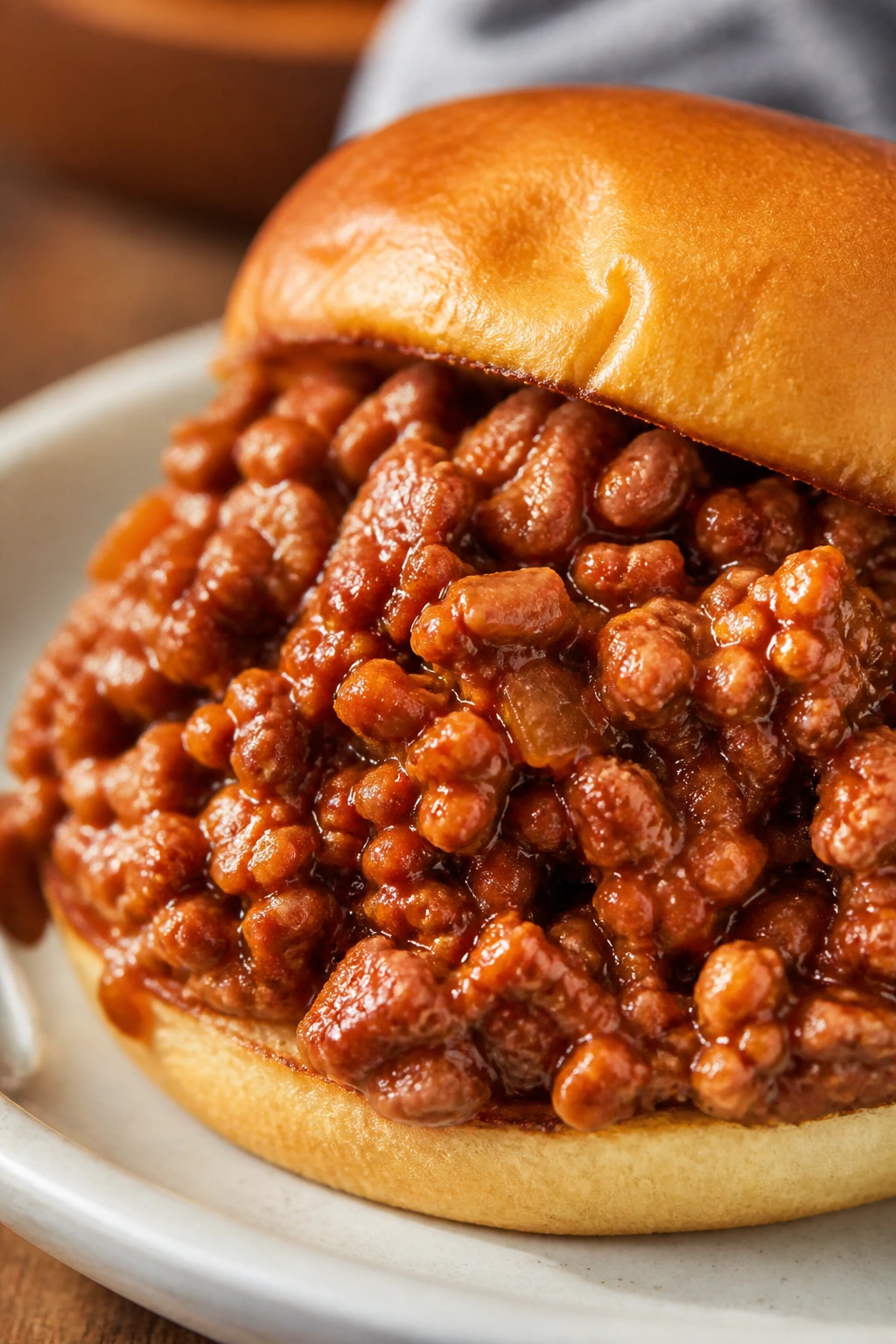 Turkey sloppy joes on a bun with glossy sauce