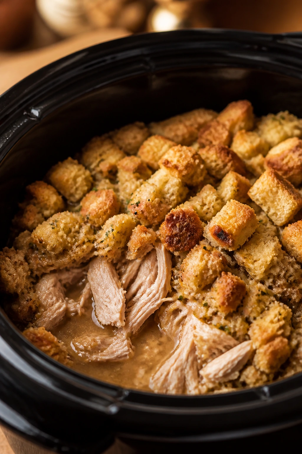 Turkey and stuffing casserole in crockpot