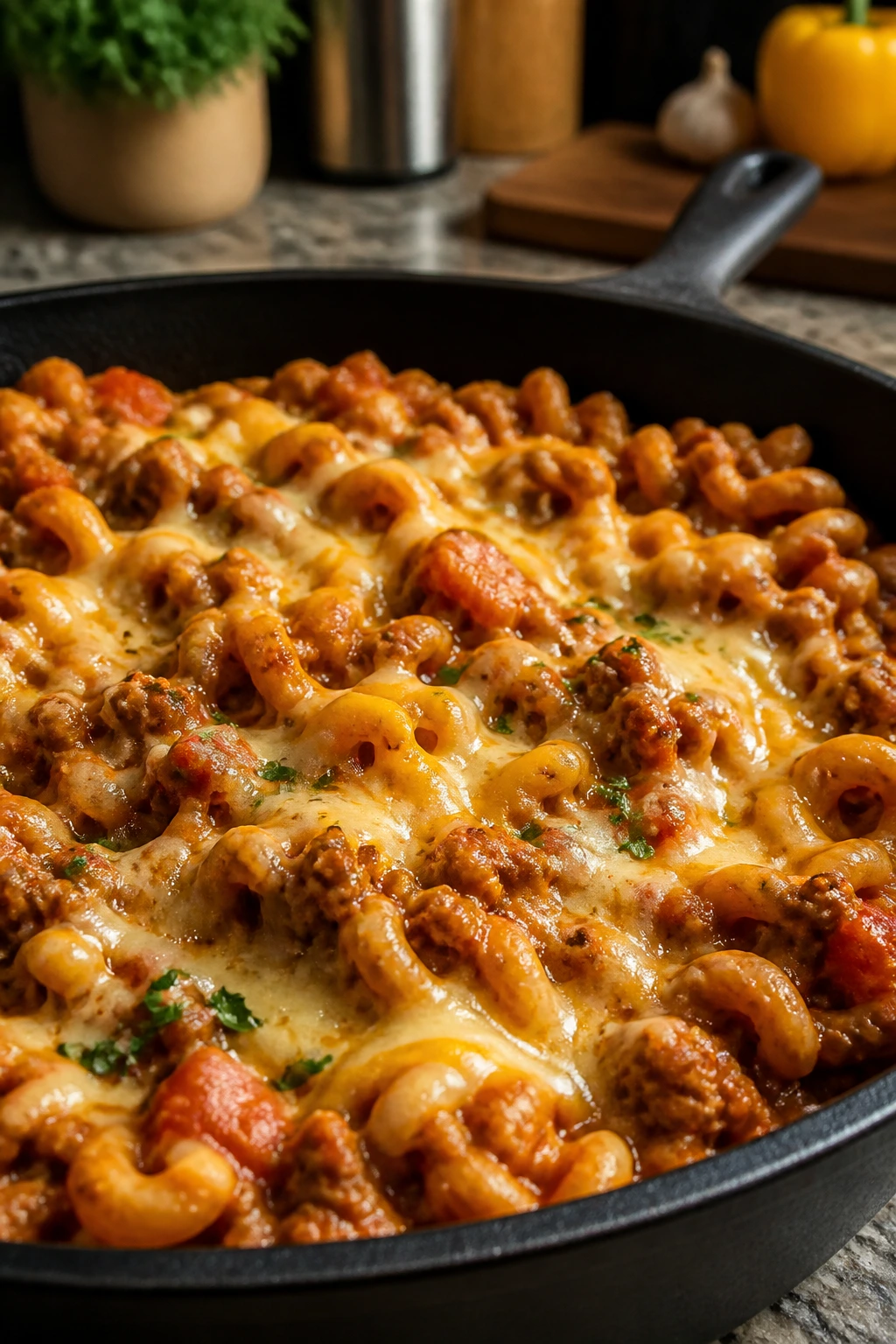 Close-up of turkey taco pasta in a home kitchen