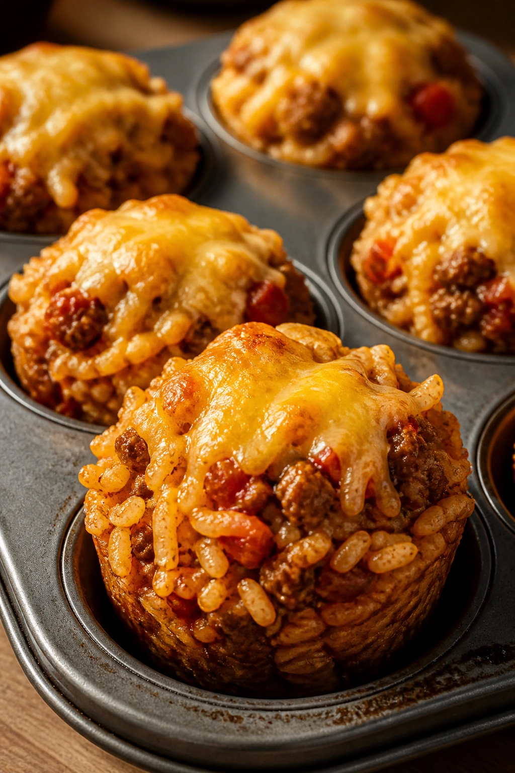 Turkey taco rice cups in muffin tin