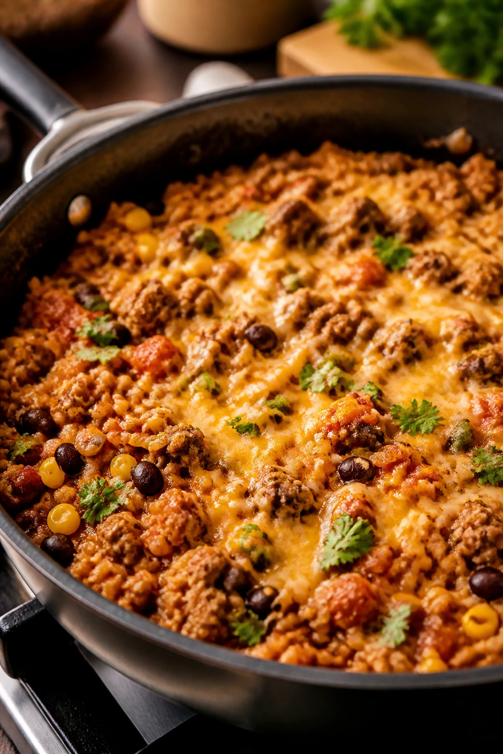 Turkey taco rice skillet close-up