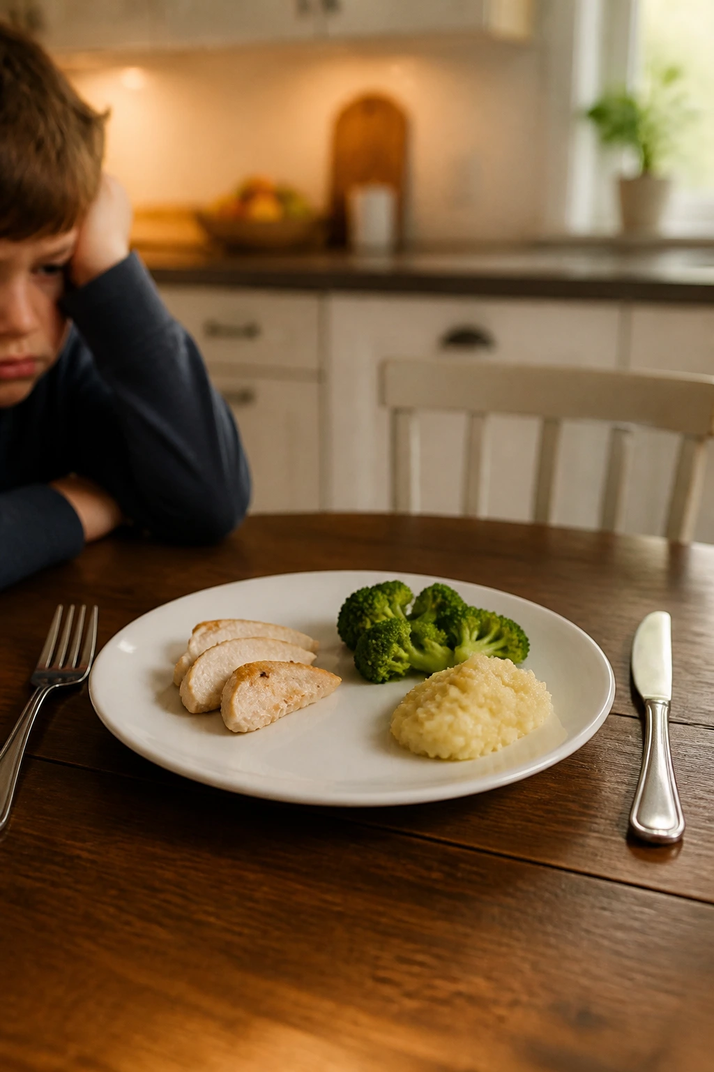Untouched dinner plate at a home dining table