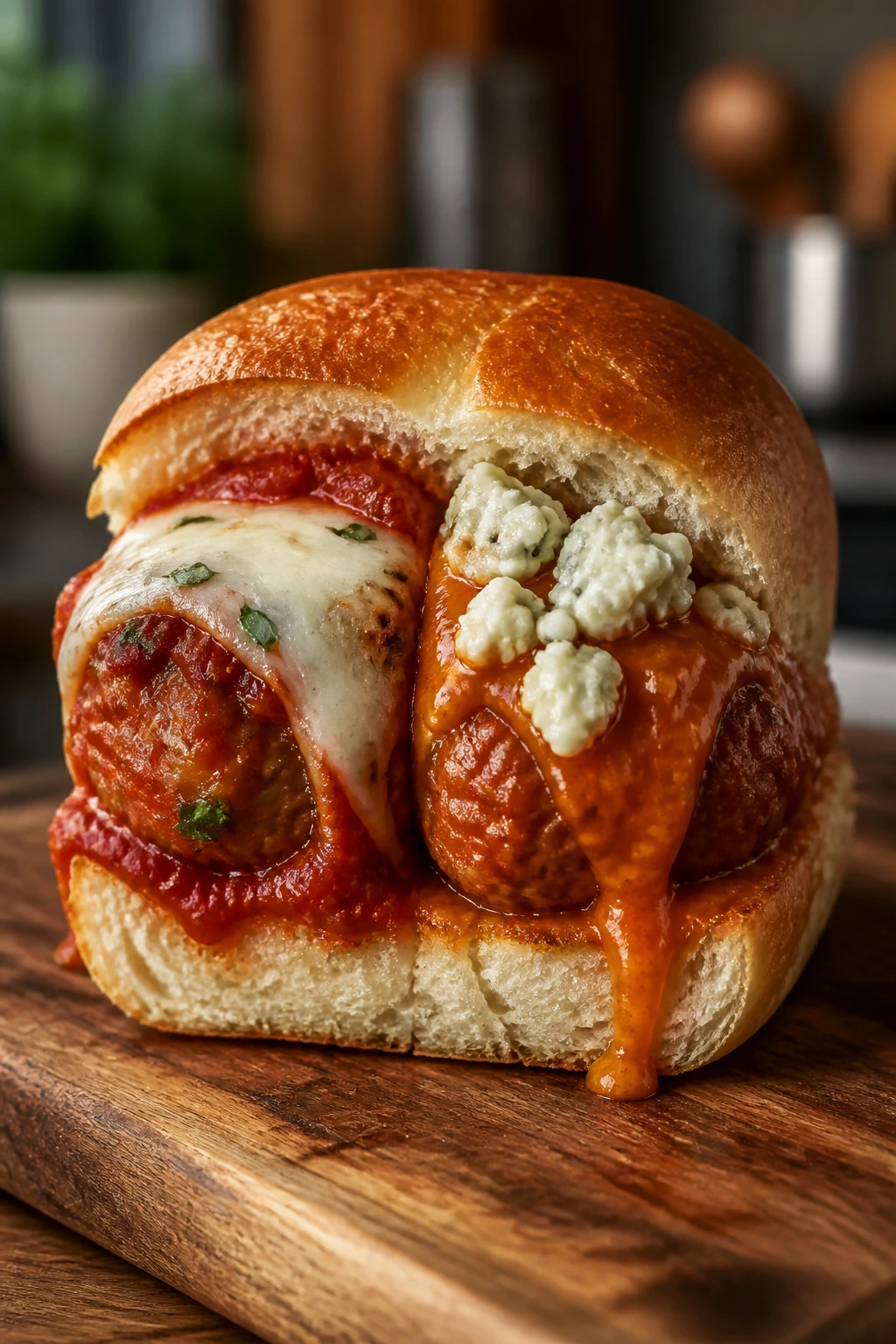 Meatball slider with split toppings showing variations