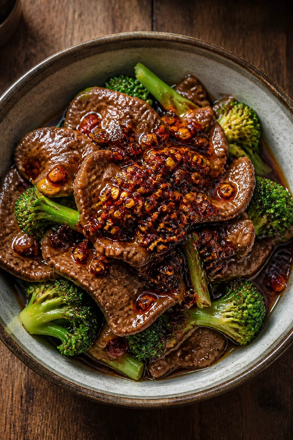 Beef stir-fry with chili crisp variation shown as a topping