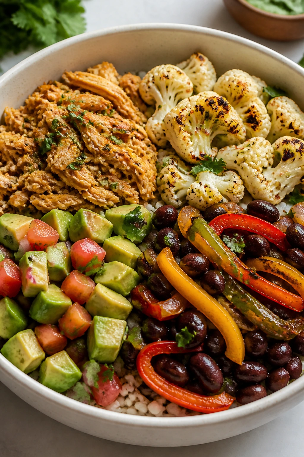 Bowl with four topping sections showing variations for dinners