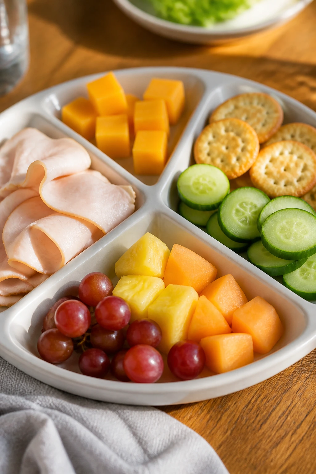 Multi-component plate showing variations for picky eaters