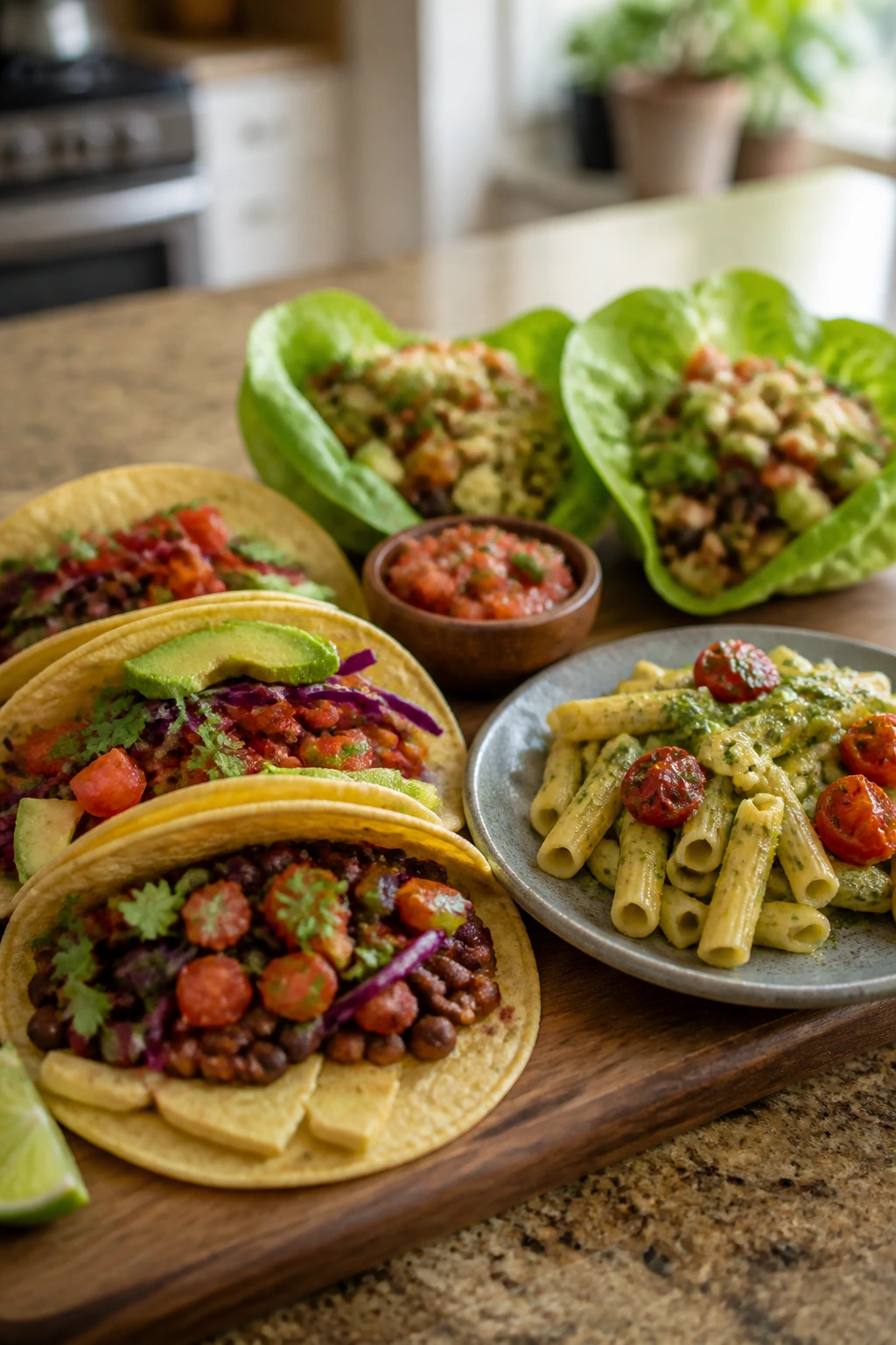 Serving board with plant-based and gluten-free variations for game night